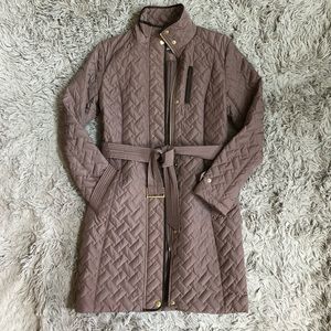 Cole Haan quilted trench coat with gold accents